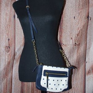 White and Navy Polka Dot Shoulder Strap Purse